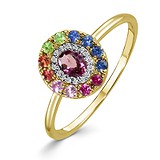 Женское золотое кольцо с бриллиантами, турмалином, бирюзой, сапфирами рубинами