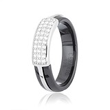Серебряное обручальное кольцо с куб. циркониями  и керамикой, 701187