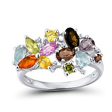 Женское золотое кольцо с бриллиантами и полудрагоценными камнями