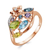Женское золотое кольцо с аметистами, топазами, перидотами, цитринами и бриллиантами