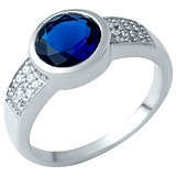 Женское серебряное кольцо с куб. циркониями и синт. сапфиром, 1750290