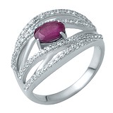 Женское серебряное кольцо с рубином и куб. циркониями, 1642270