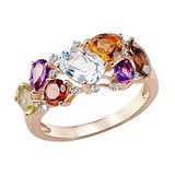 Женское золотое кольцо с бриллиантами и драгоценными камнями, 210722