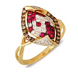 Женское золотое кольцо с бриллиантами и рубинами, 030243