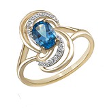 Женское золотое кольцо с бриллиантами и топазом, 825123
