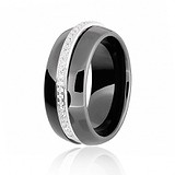 Женское серебряное кольцо с  куб. циркониями  и керамической вставкой (КК2ФК/1003), фотографии