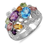 Женское золотое кольцо с бриллиантами и полудрагоценными камнями, 019769