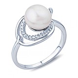 Женское серебряное кольцо с жемчугом и куб. циркониями, 811078