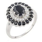 Женское серебряное кольцо с сапфирами и куб. циркониями, 1283914