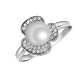 Женское серебряное кольцо с жемчугом и куб. циркониями, 142677