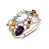 Женское золотое кольцо с бриллиантами, топазами, цитринами, гранатами, перидотами и аметистами