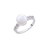 Женское серебряное кольцо с жемчугом и куб. циркониями (R00795PW), фотографии
