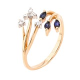 Женское золотое кольцо с сапфирами и бриллиантами