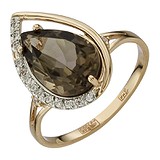 Женское золотое кольцо с раухтопазом и куб. циркониями, 1531507