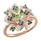 Женское золотое кольцо с бриллиантами, изумрудами и перидотом, 1500540