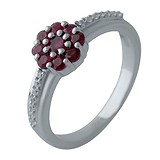 Женское серебряное кольцо с рубинами и куб. циркониями
