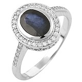 Женское серебряное кольцо с куб. циркониями и сапфиром (1465691), фото