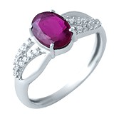 Женское серебряное кольцо с рубином и куб. циркониями, 1553029