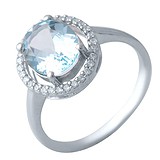 Женское серебряное кольцо с топазом и куб. циркониями, 1730438