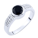 Женское серебряное кольцо с сапфиром и куб. циркониями, 1607822