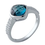 Женское серебряное кольцо с топазом и куб. циркониями, 1730466
