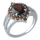 Женское серебряное кольцо с гранатами и куб. циркониями, 1699750