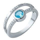 Женское серебряное кольцо с синт. аквамарином и куб. циркониями, 1632424