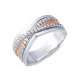 Женское серебряное кольцо с куб. циркониями в позолоте, 143021