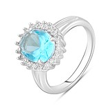 Женское серебряное кольцо с куб. циркониями и синт. аквамарином