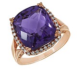 Женское золотое кольцо с бриллиантами и аметистом, 011953