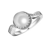 Женское серебряное кольцо с жемчугом и куб. циркониями, 1701824