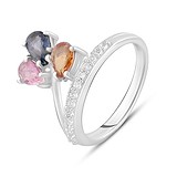 Женское серебряное кольцо с турмалинами и топазами