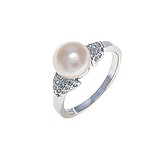 Женское серебряное кольцо с жемчугом и куб. циркониями, 142287