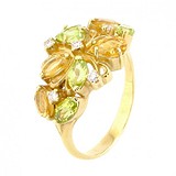 Женское золотое кольцо с цитринами, хризолитами и бриллиантами