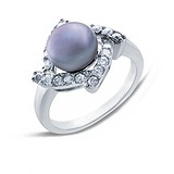 Женское серебряное кольцо с жемчугом и куб. циркониями, 142291