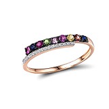 Женское золотое кольцо с бриллиантами, сапфирами, рубином и гранатом