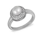 Женское серебряное кольцо с искусств. жемчугом и куб. циркониями, 072151