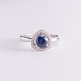 Женское серебряное кольцо с куб. циркониями и сапфиром