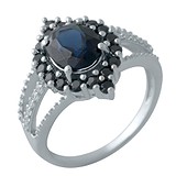 Женское серебряное кольцо с сапфирами и куб. циркониями, 1703403