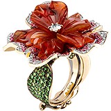Женское золотое кольцо с бриллиантами, сапфиром, рубинами, тсаворитами и перламутром, 1625581