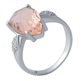 Женское серебряное кольцо с синт. морганитом и куб. циркониями