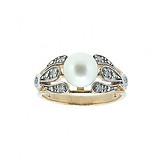 Женское золотое кольцо с культив. жемчугом и бриллиантами
