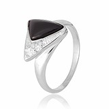Женское серебряное кольцо с  куб. циркониями и ониксом, 297719