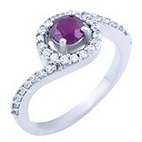 Женское серебряное кольцо с рубином и куб. циркониями