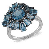 Женское золотое кольцо с бриллиантами и топазами, 030206
