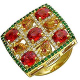 Женское золотое кольцо с бриллиантами, сапфирами и тсаворитами, 1625344