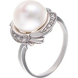Женское серебряное кольцо с куб. циркониями и жемчугом, 1668864