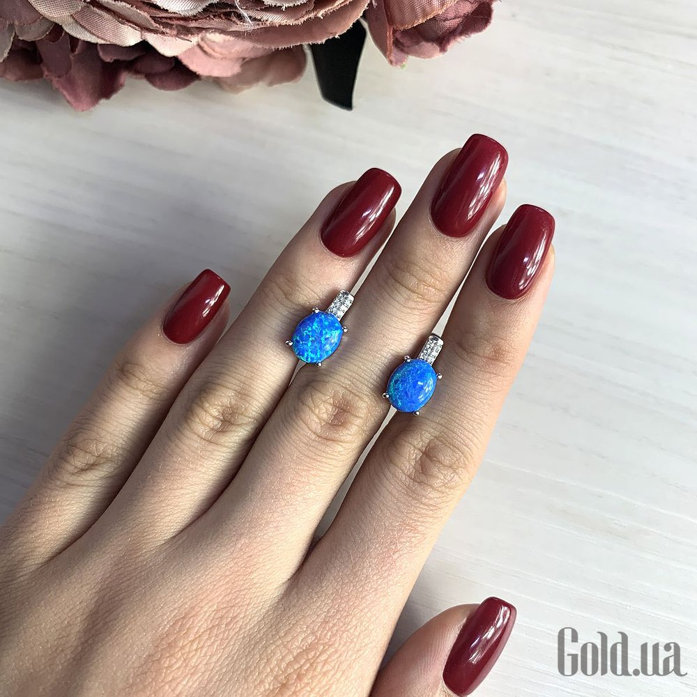 Серебряные серьги с куб. циркониями и опалами 2024279 – изображение 2