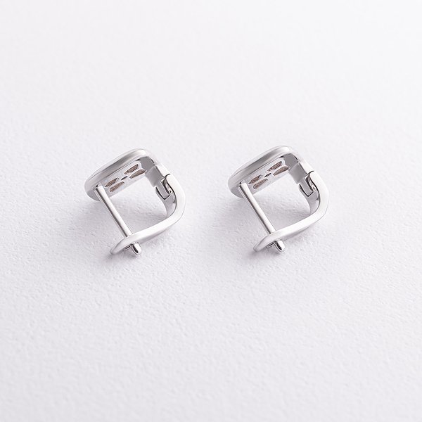 Серебряные серьги с клевером, перламутром и фианитами onx123538 – изображение 2