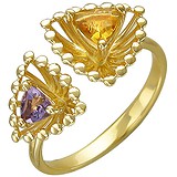 Женское золотое кольцо с цитрином и аметистом, 1604866